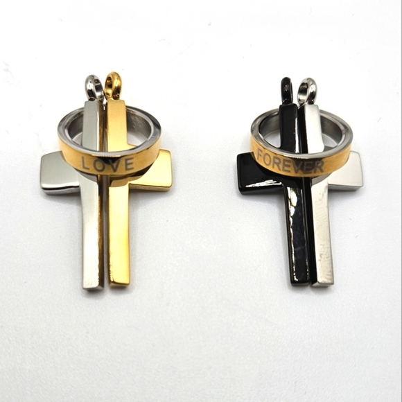 🟢3/$19🟢 Cross LOVE Pendant Gold Silver Plated Steel Unisex Couples - Picture 4 of 4